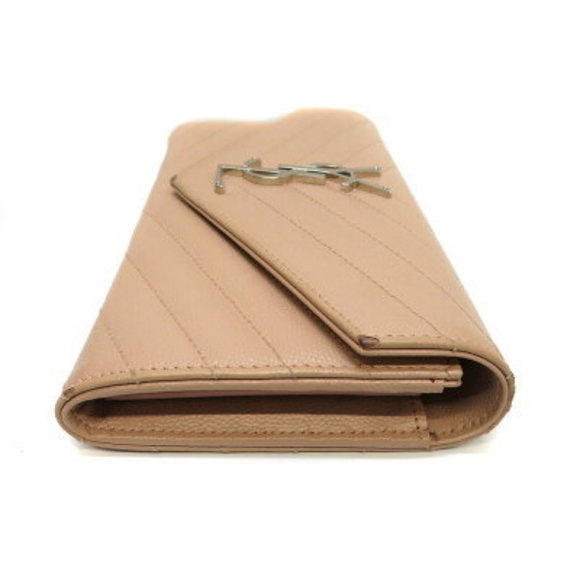 SAINT LAURENT Flap Wallet Beige Leather YSL V - Picture 3 of 6
